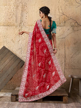 Buy Bandhani Saree With Elegant Peturn Work