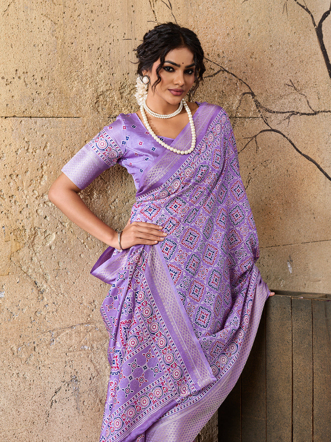 Cotton silk Ajrakh style Saree under 1000