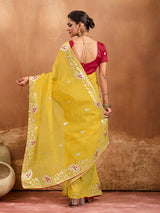 Bikaneri Kota Doria saree in yellow color 