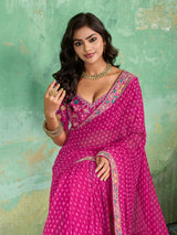 Georgette Bandhani With Gotapatti Work Saree 