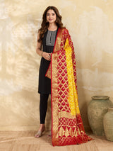 KcPc Premium Jacquard Silk Bandhani Dupatta with Traditional Handmade Detailing