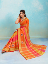 KcPc Pure Doria with zari design peacock design sareeRani OrangeSANA