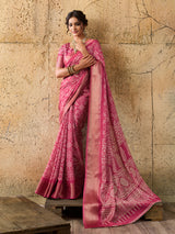 KcPc New Special Cotton silk Ajrakh style With Ajrakh HandPrint Work Saree STL