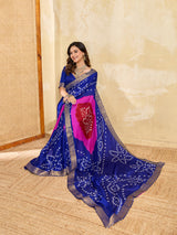 KcPc New Classic Bandhani Style Moss Chiffon Georgette Saree with Rich Zari Border KDN