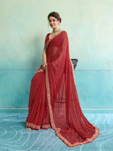 Buy New Spiceal Chiffon Leheriya Style With Embroidery Border Work Saree