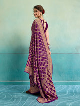 KcPc New Launch Pure Khaddi Georgette Upada Neemzari Bandhej Saree Purple D1