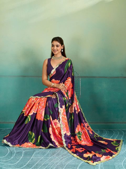 Gotapatti work Sarees in purple colour