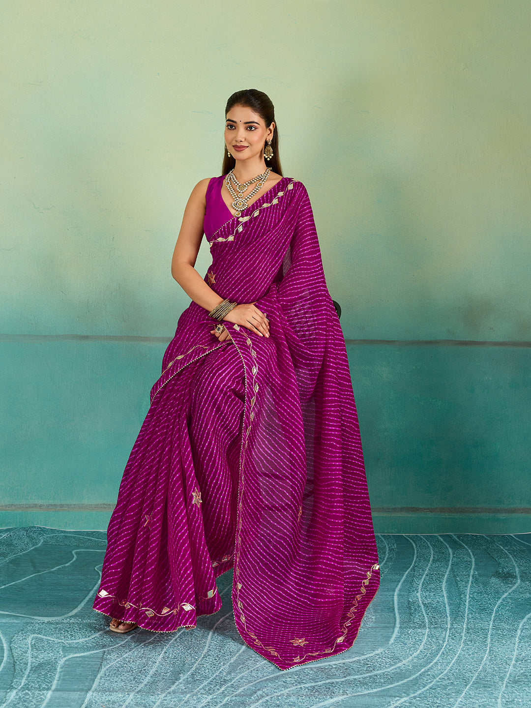 Buy Leheriya Style With Gotapatti Work Saree