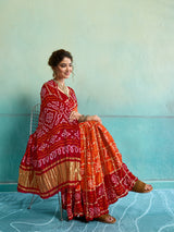 KcPc New Lounch Pure Gaji Silk Bandhani Ghatchola SareeOrange Red