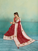 KcPc New Ajrakh Style Creap Silk Saree with Stone Work Saree STR