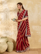 KcPc New Spiceal Chiffon Leheriya Style With Embroidery Border Work Saree STL