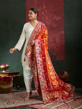 KcPc New Designer Pure Gaji Silk Banarasi Bandhej Ghatchola Gotapatti Work Dupatta AMT
