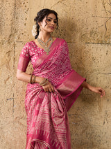 KcPc New Special Cotton silk Ajrakh style With Ajrakh HandPrint Work Saree STL