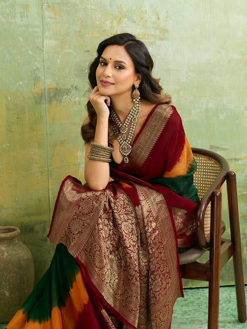 silk Zari weaving Work Saree in multi colour