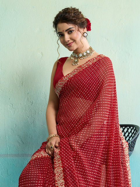 Buy New Spiceal Chiffon Leheriya Style With Embroidery Border Work Saree