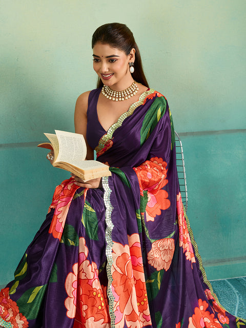 Gotapatti work Sarees in purple colour