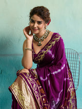KcPc Beautiful Bandhani Style Dola Silk Saree with Gotapatti Work Saree GAN