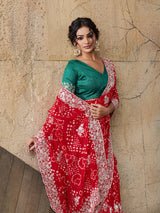 Buy Bandhani Saree With Elegant Peturn Work