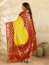 KcPc Premium Jacquard Silk Bandhani Dupatta with Traditional Handmade Detailing