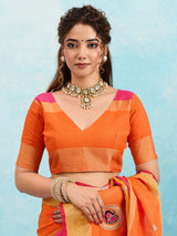 KcPc Pure Doria with zari design peacock design sareeRani OrangeSANA