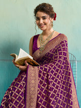 KcPc New Launch Pure Khaddi Georgette Upada Neemzari Bandhej Saree Purple D1