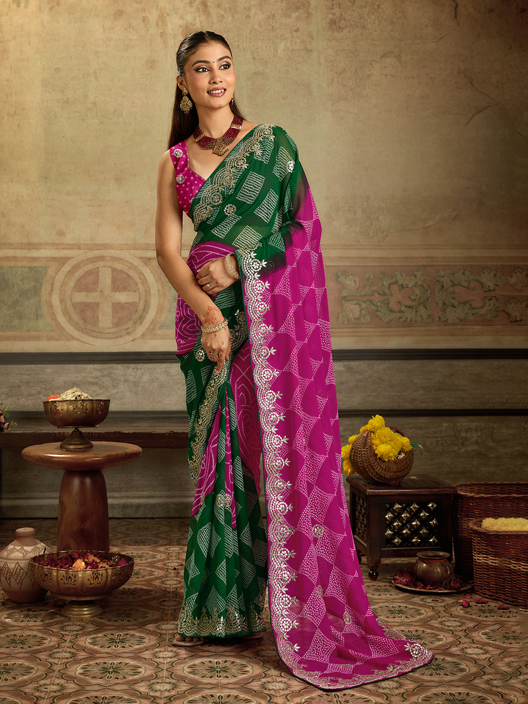 KcPc Premium Georgette Bandhani Festive Wear Sarees KDN