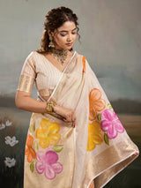 KcPc Premium Tissue Foil Print Saree with Matching Blouse Piece SWA