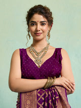 KcPc New Launch Pure Khaddi Georgette Upada Neemzari Bandhej Saree Purple D1