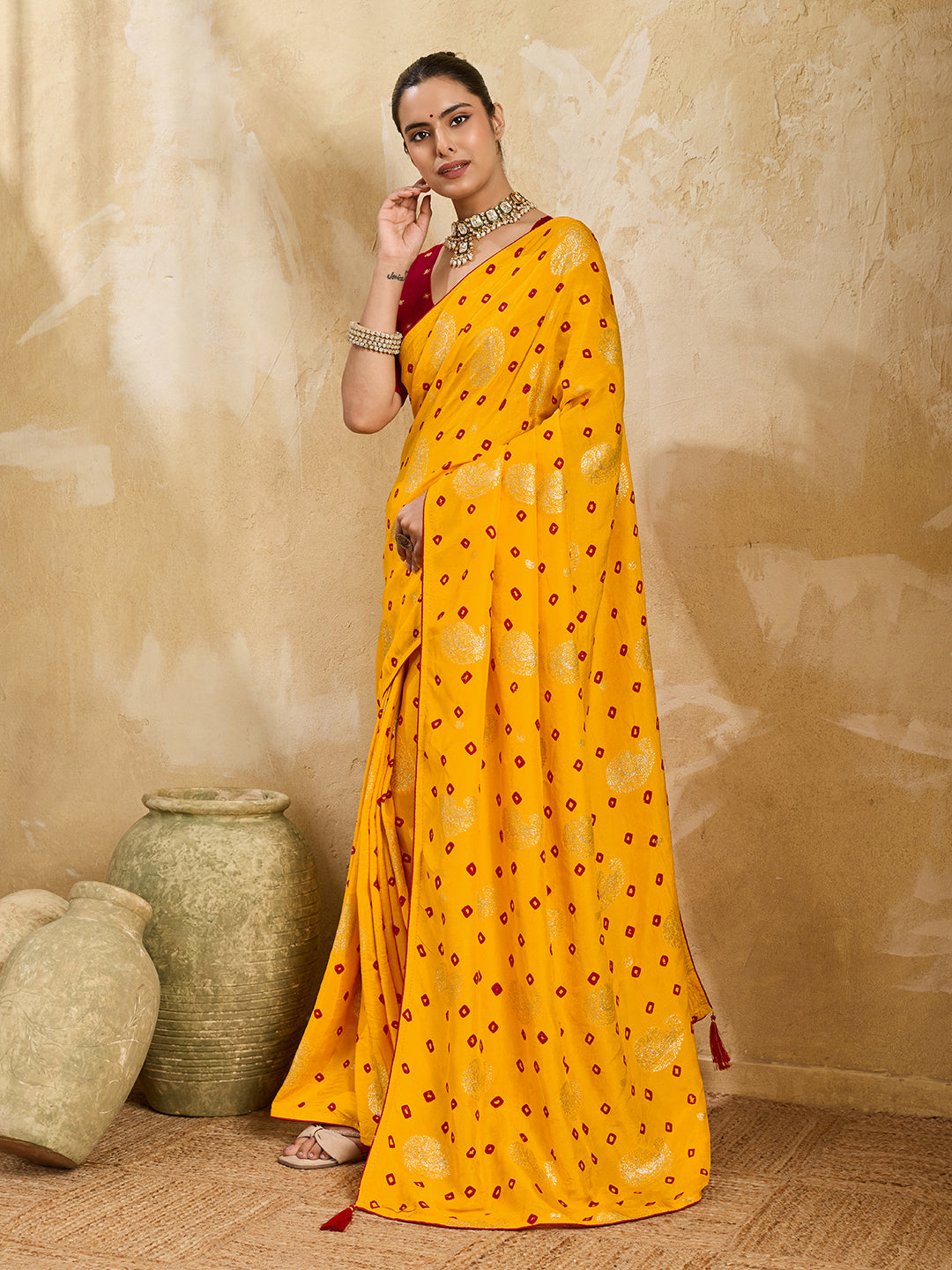 BuyDola Silk Bandhani Saree with Elegant Zari BorderKcPc 