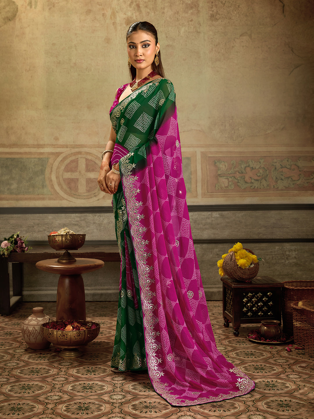 KcPc Premium Georgette Bandhani Festive Wear Sarees KDN