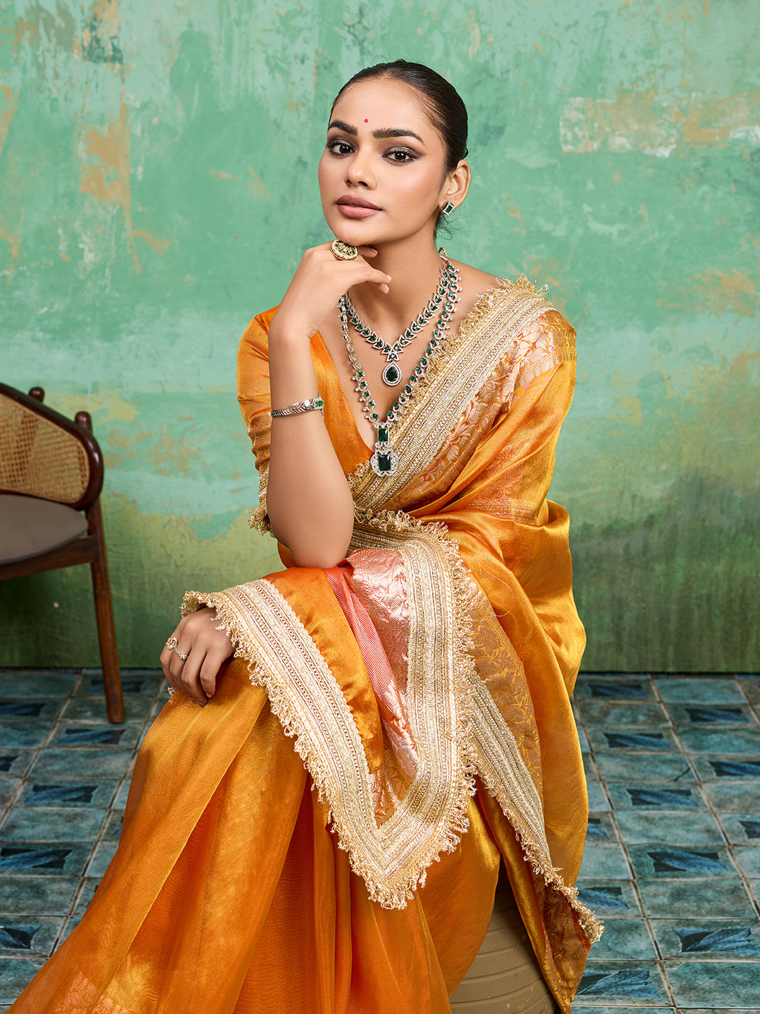 trending Tissue Silk saree in yellow colour