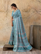  Cotton silk Ajrakh style Saree under 1000