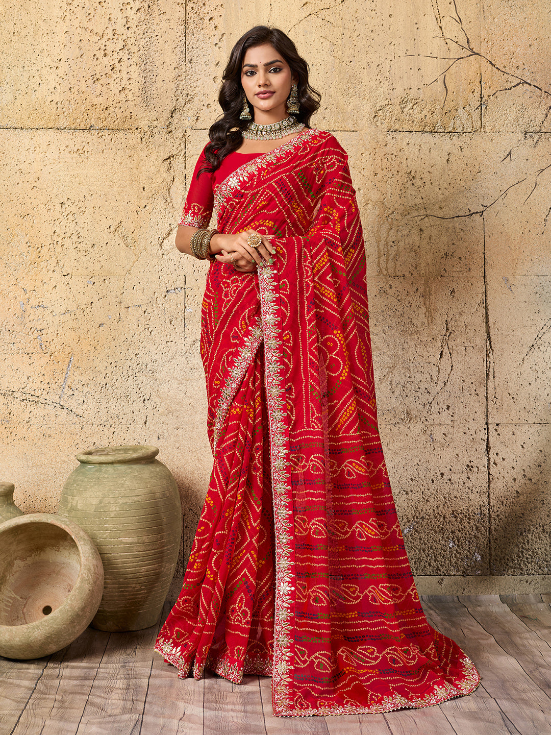 KcPc New Beautiful Georgette Traditional Style Gotapatti Work Saree PDM