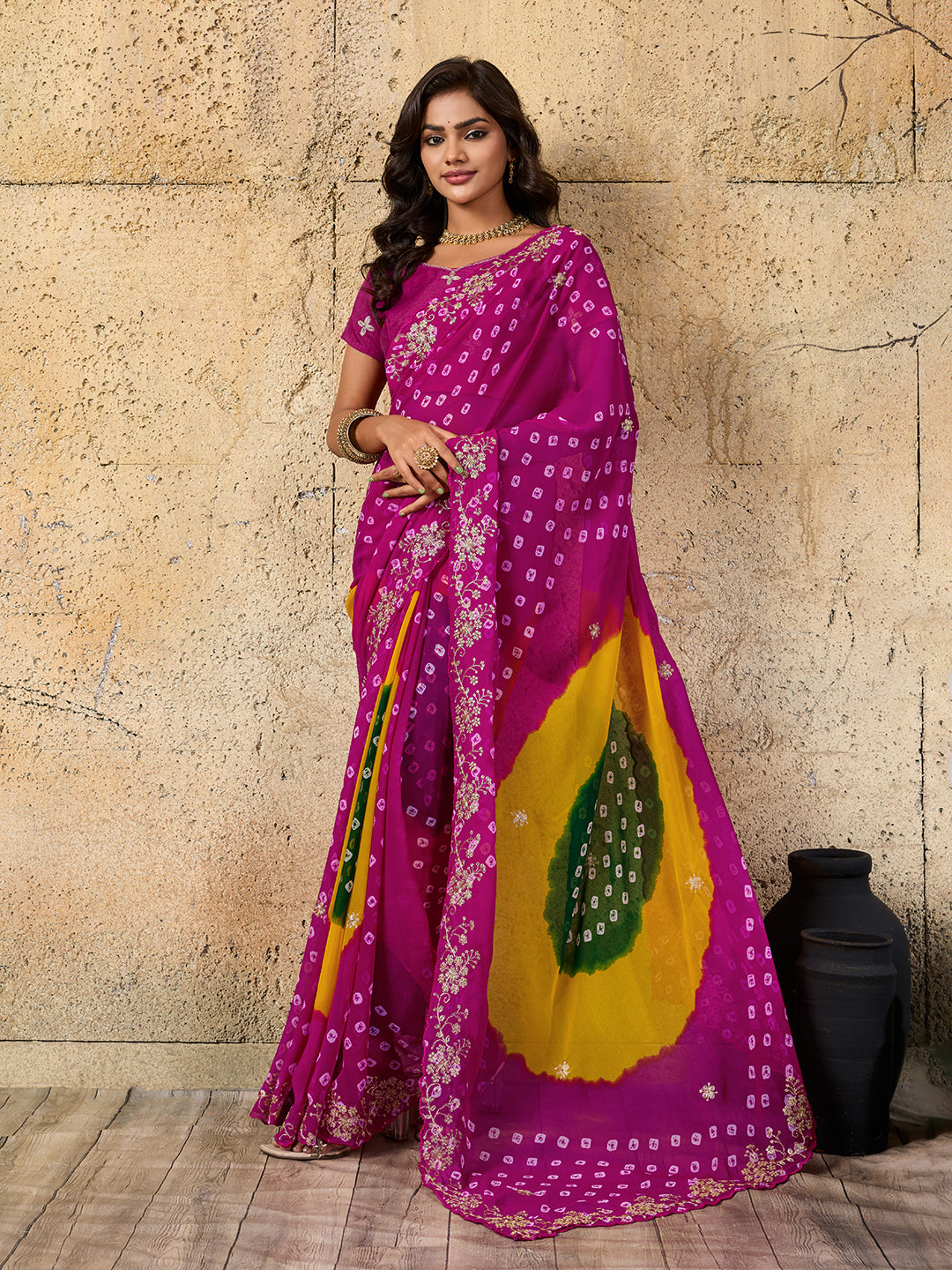 Buy Traditional Bandhani Style Georgette Saree Perfect Festive Collection