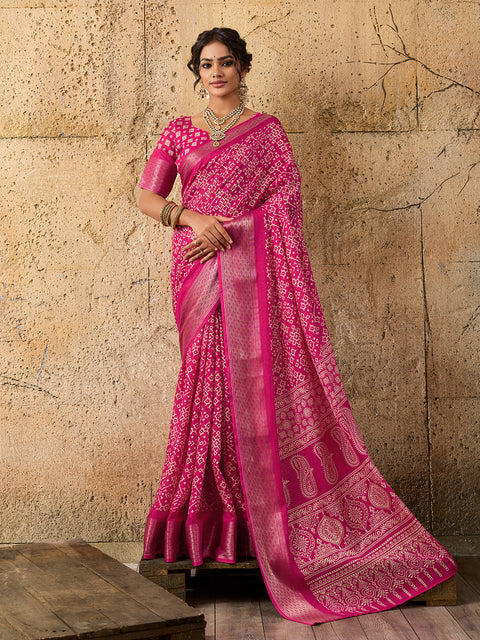KcPc New Cotton silk Ajrakh style With Ajrakh HandPrint Work Saree STL