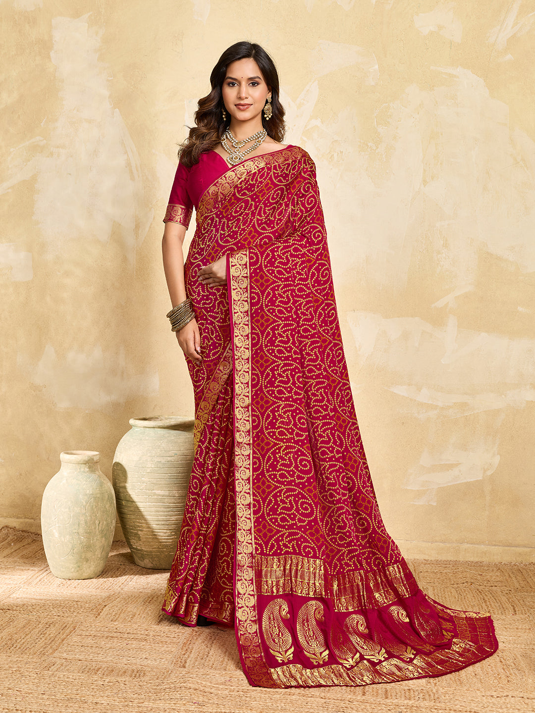 Buy Bandhani Style Saree With Traditional Wear