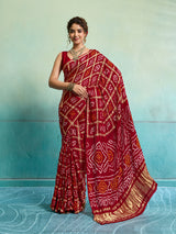 KcPc New Special Pure Gaji Silk Bandhani Ghatchola Saree Red