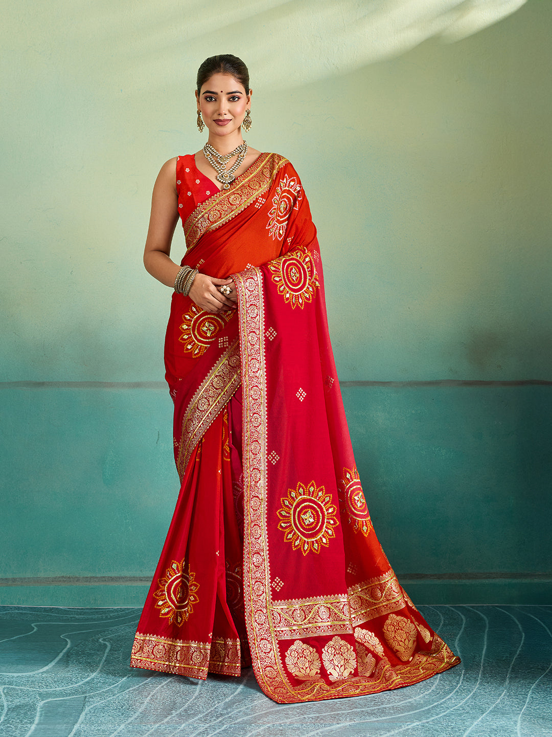 Buy New HO Silk Banarasi Style With Gotapatti Saree