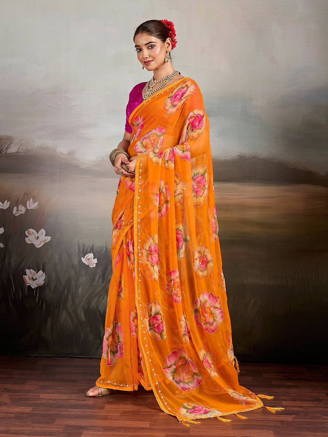Buy Chiffon Blouse with Cutdana Work Kcpc