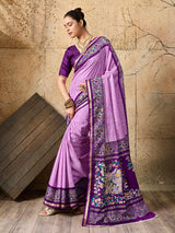  Silk Printed Style With Zari Border Work Saree in purple colour 