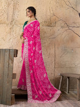 Buy Bandhani Saree With Elegant Peturn Work
