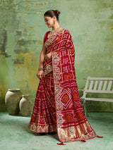 KcPc Pure Gaji Silk Bandhani Ghatchola Gotapatti Saree RedAMT