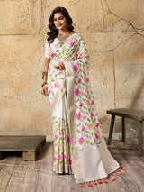  Kashida Embroidery Banarasi Zari Border Saree