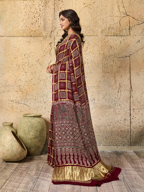 By Ajrakh saree With Traditional Wear