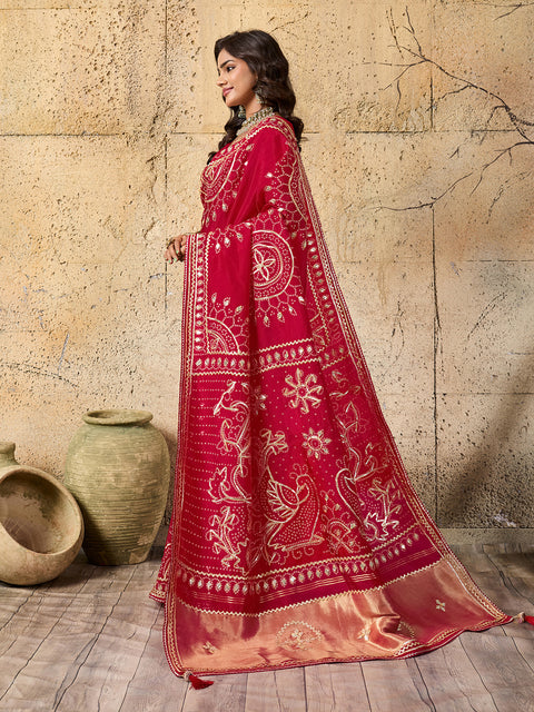 KcPc Royal Bandhani with Kachha Gota Patti Glow Modal Silk Saree  AMT
