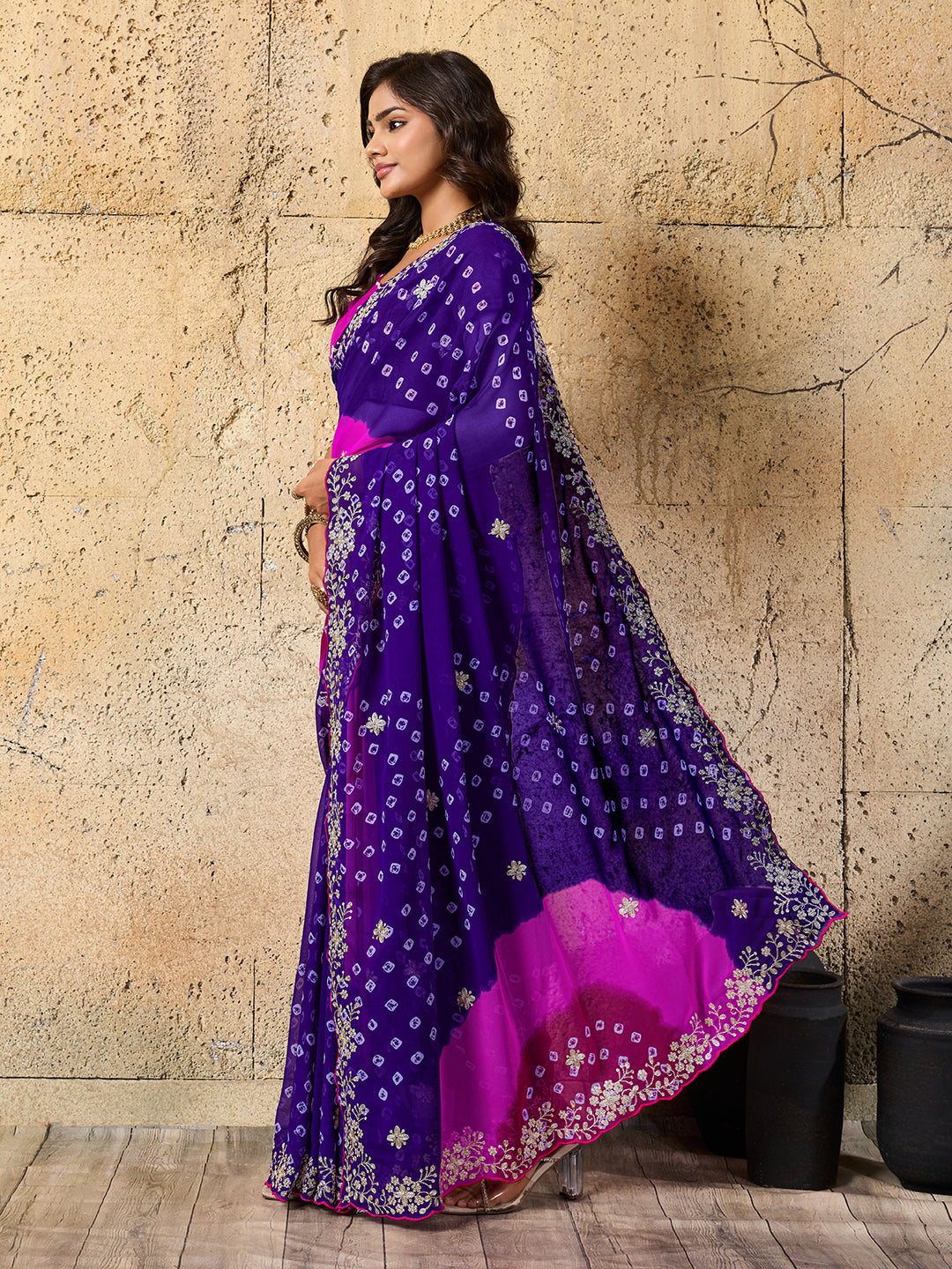 KcPc Traditional Bandhani Style Georgette Saree Perfect Festive Collection SWA