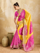 KcPc New HO silk Bandhani Style With Gotapatti Work Saree ASH