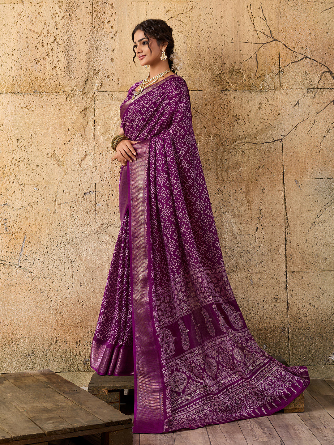 KcPc New Launched Cotton silk Ajrakh style With Ajrakh HandPrint Work Saree STL