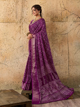 KcPc New Launched Cotton silk Ajrakh style With Ajrakh HandPrint Work Saree STL