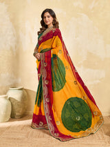 Buy Bandhani Saree With Embroidery Work